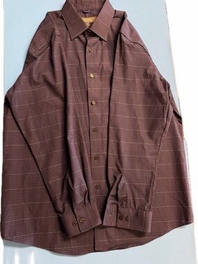Kenneth Cole Reaction Brown Plaid Dress Shirt